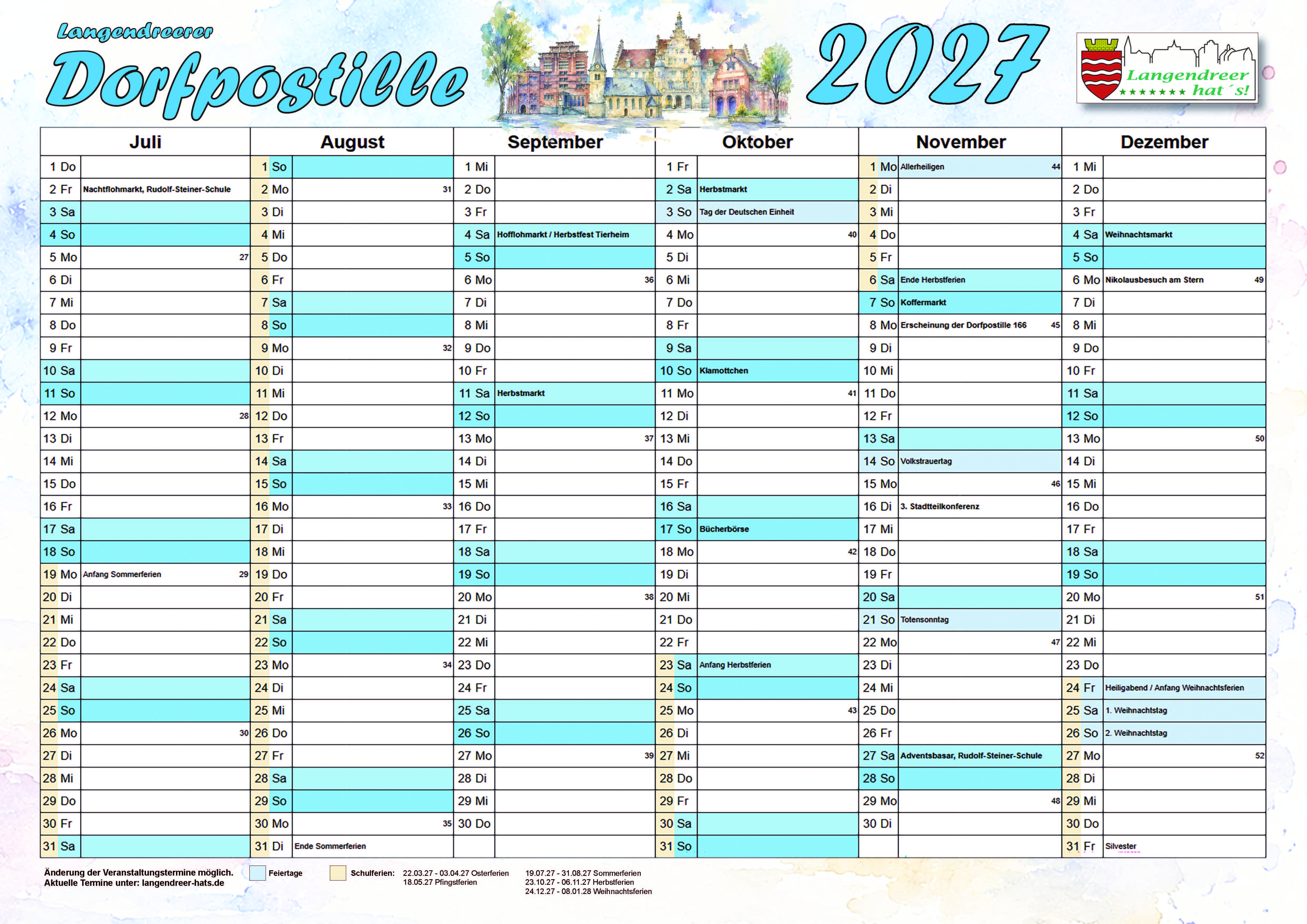 Kalender 2027 Juli Dez